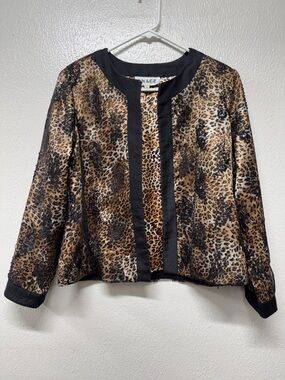 VTG Anage Leopard Print Black Sequin Blazer Jacket Women’s Size Small L